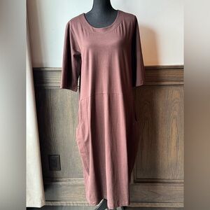 Iridium Everyday Scoop-Neck Midi  Barrel Dress with Pockets soft stretch Medium